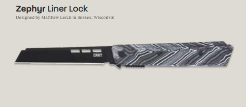 Columbia River Zephyr Folding Knife Liner Lock Blk & White G-10 Handle Blk 14C28N Blade CR3850W