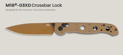 Columbia River M16-03XD Crossbar Lock Folding Knife Desert Tan Grivory Handle Tan D2 Blade CRM1603XD