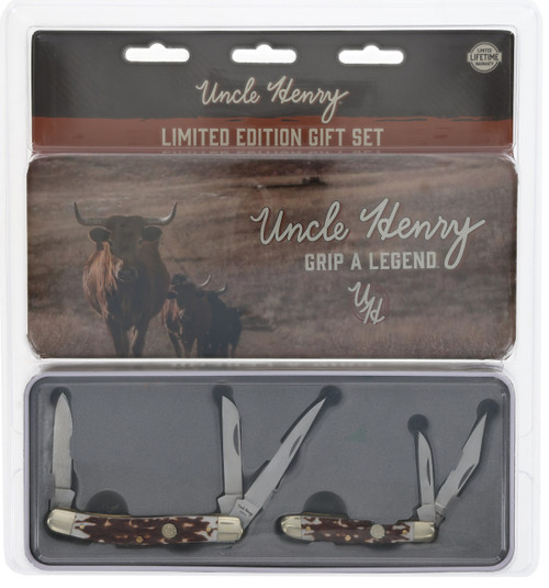 Uncle Henry 2 pc Staglon Folder Combo Set With Gift Tin 1259526