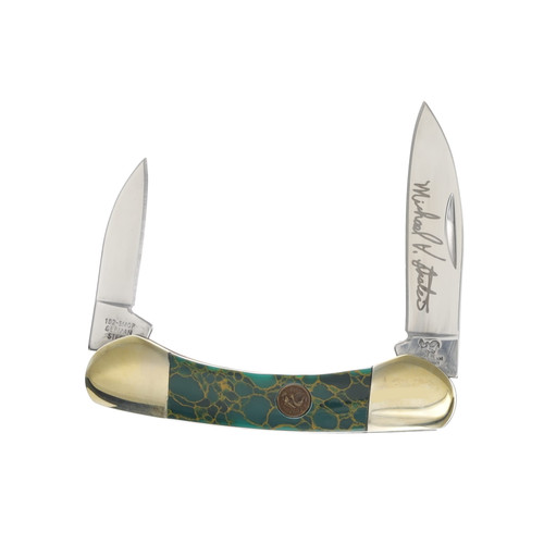 Hen & Rooster Michael Prater Baby Butterbean Folding Knife Golden Jade Handle HR102MPGJJ