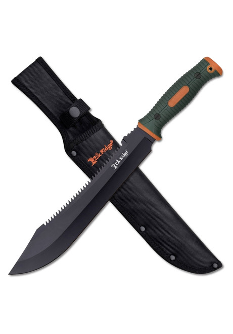Elk Ridge Sawback Fixed Blade/Green & Orange Handle MCERFIX001OGN