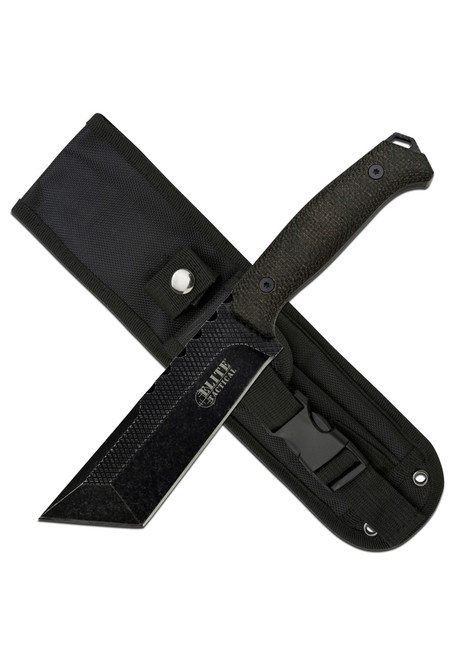 Elite Tactical Full Tang Tanto Fixed Blade/Black Blade/Dark Green Micarta MCETFIX001TDSW