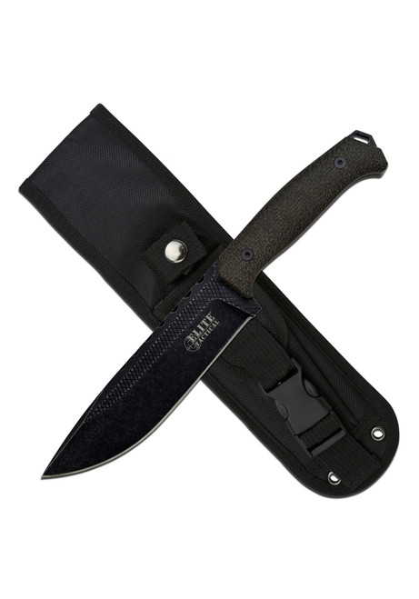 Elite Tactical Full Tang Drop Point Fixed Blade/Black Blade/Dark Green Micarta/11.25" Overall MCETFIX002LDSW