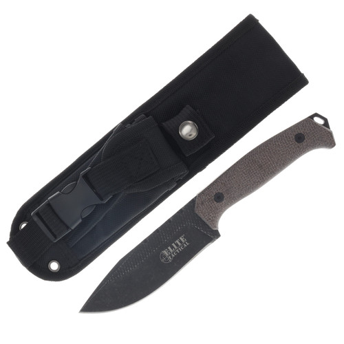 Elite Tactical Full Tang Drop Point Fixed Blade/Black Blade/Dark Green Micarta/9.75" Overall MCETFIX002SDSW