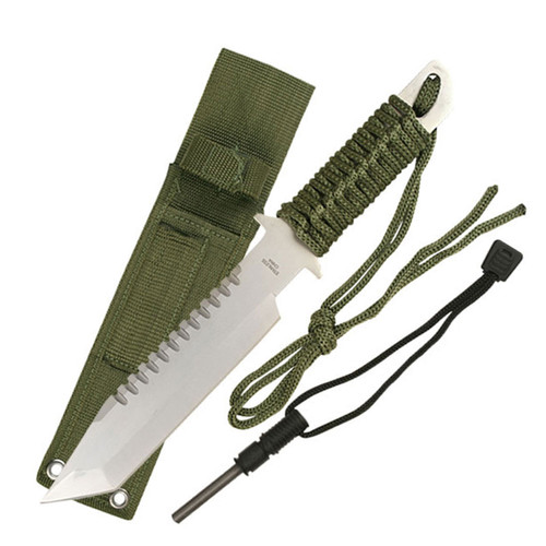 Survivor HK-106280 Outdoor Fixed Blade Military Green Plain Tanto 11In