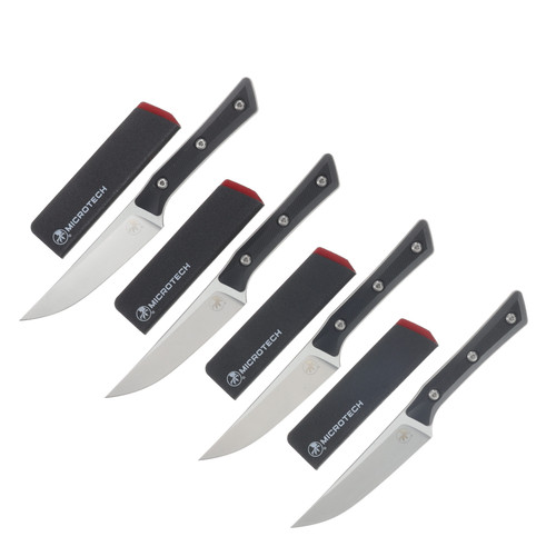 Microtech 4.5in Steak Knife Set Stonewash Standard Black G-10 MT360010SETBK