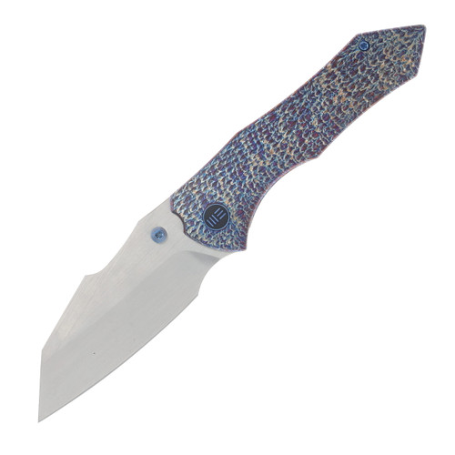 WE Knife Co. High-Fin XL Folding Knife Diamond Pattern Flamed TI Handle Hand Rubbed Satin CPM 20CV Blade WE24010-5