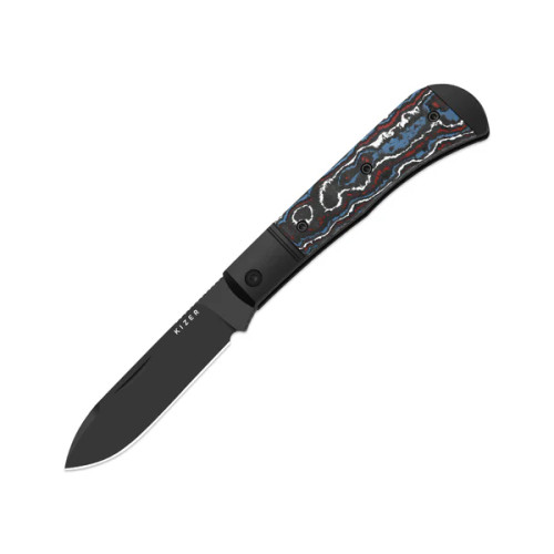 Kizer Trestle D Folding Knife Silver-Multi Color Aluminum & Fat Carbon Handle Matte DLC Ultra S90V Blade
