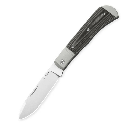 Kizer Trestle D Folding Knife Silver-Blk Aluminum and Norplex Ultrex Micarta Handle SW Nitro V Blade