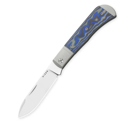 Kizer Trestle D Folding Knife Silver-Multi Color Aluminum and Vortex Micarta Handle Satin Nitro V Blade