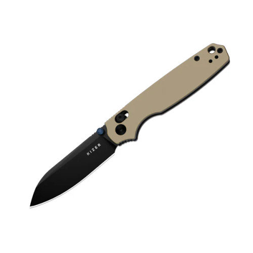 Kizer Pokiman CS Folding Knife Tan Aluminum Handle Black PVD Coated AEB-L Blade V3789A6