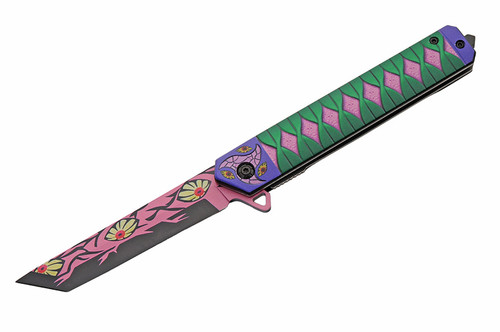Kokushibo AO Linerlock Folding Knife Pink/Green Aluminum Handle 3CR13 Blade 300614KK