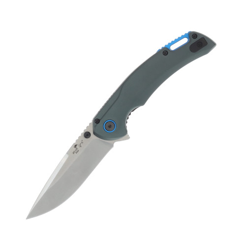 Bear & Son Load Out I Gray & Blue Aluminum Handle Satin 14C28N Blade A-600-ALGY-S