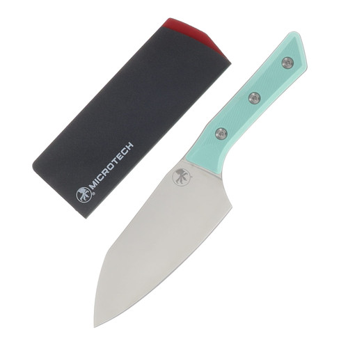 Microtech Santoku Knife Caribbean Blue 6in Plain Stonewash Santoku MT320010CA