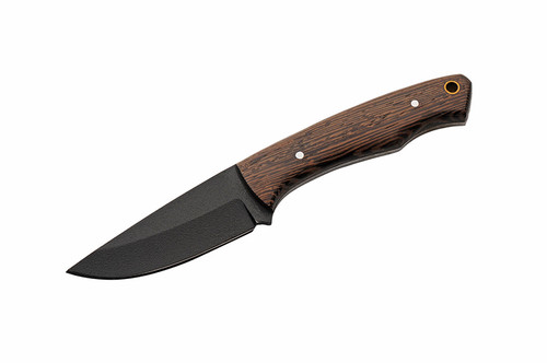 The Blacksmith Hunting Fixed Knife Wenge Wood Handle Black Carbon Steel Blade 203544