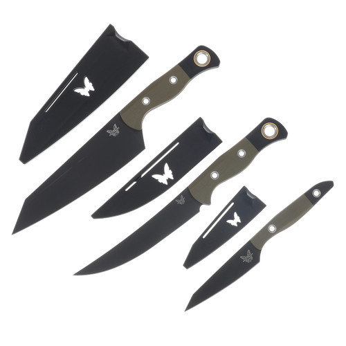 Benchmade 3PC Kitchen Set OD-Blk G-10 Handles Blk CPM-154 Blades BM4005BK-01