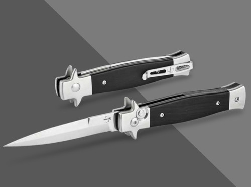 Boker Plus Stiletto 3.5 Ebony OTS Auto Knife Ebony Handle 14C28N Blade AUBK06EX750