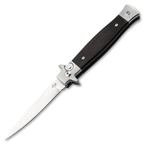 Boker Plus Stiletto 3.5 Ebony OTS Auto Knife Ebony Handle 14C28N Blade AUBK06EX750