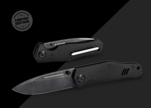 Boker Z-28 Damast Shadow Folding Knife Black Aluminum Handle Damascus Blade