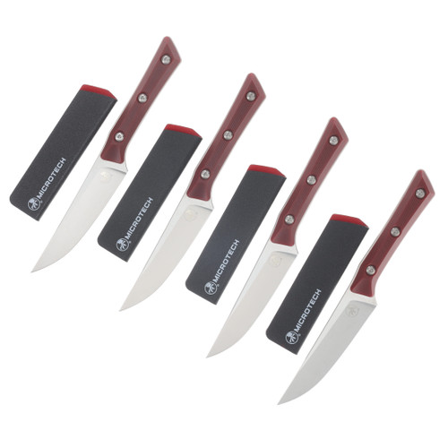 Microtech 4.5in 4PC Steak Knife Set Stonewash Standard Merlot G-10 MT360010SETMR
