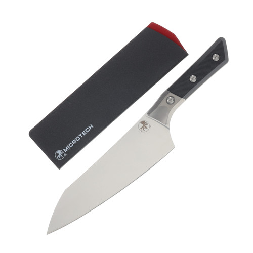 Microtech 8in Chef Knife Stonewash Standard W/Bolster Black G-10 MT3000B10BK