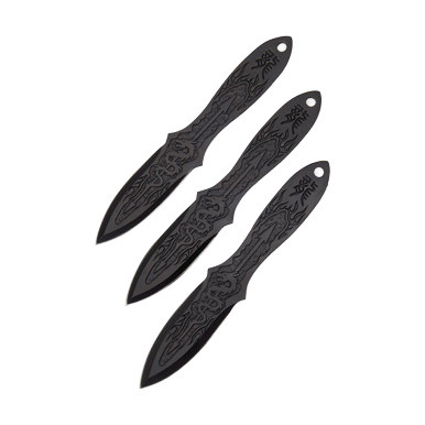 Neptune Trading 6.5in 3pc Black Stainless Steel Dragon Throwing Knives Set