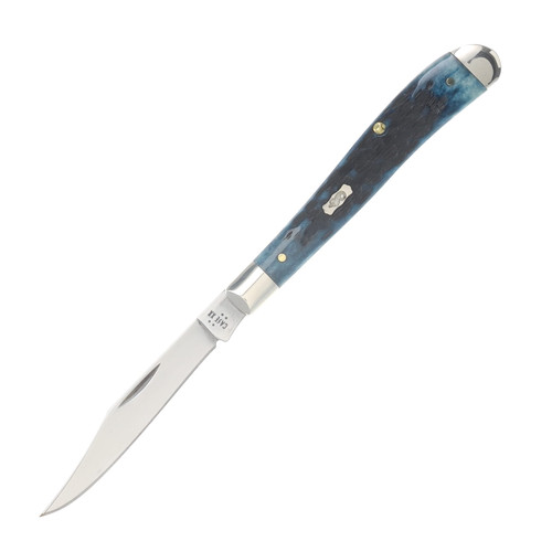 Case XX Mediterranean Blue Pocket Worn Peach Seed Jigged Bone Slimline Trapper Folding Knife CA51865