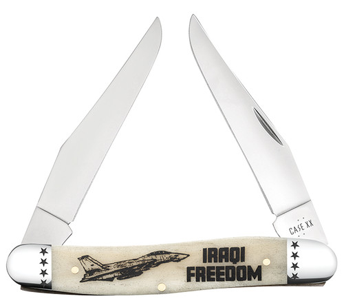 Case XX War Series Iraqi Freedom Embellished Natural Bone Muskrat Folding Knife CA58494