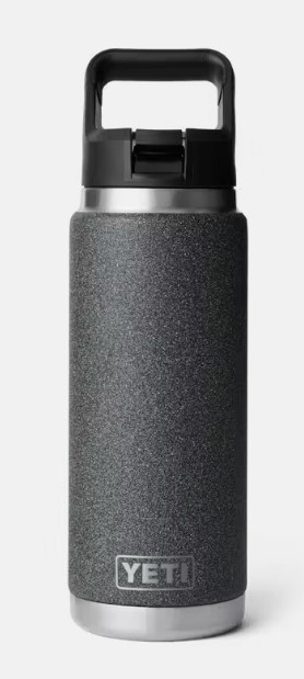 Yeti Rambler 26 oz Water Bottle W/Color-Matched Straw Cap Black Stone 21071507597