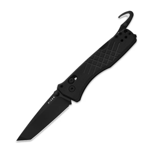 Kizer Aegis T Folding Knife Black G-10 Handle Black PVD Coated AEB-L Tanto Blade V3774CTA1