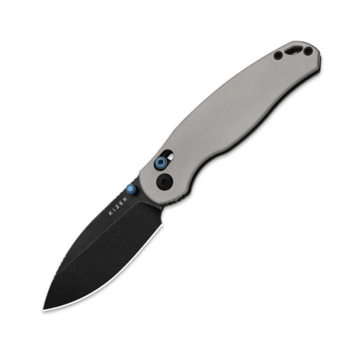 Kizer Phoca CD Folding Knife Light Gray Aluminum Handle Black SW 14C28N Drop Point Blade V3781CDA2