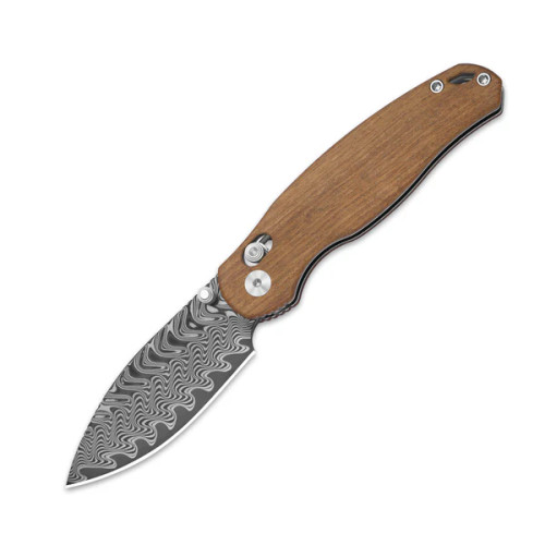 Kizer Phoca CD Folding Knife Mkuruti Wood Handle Acid Washed Damascus Drop Point Blade V3781CDA3