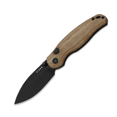 Kizer Phoca BD Folding Knife Brown Norplex Ultrex Micarta Handle Black SW 14C28N Drop Point Blade V3781BDA1