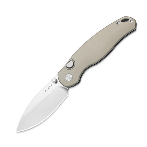 Kizer Phoca BD Folding Knife Sand Aluminum Handle Satin 14C28N Drop Point Blade V3781BDA2