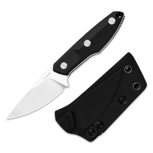 Kizer Splinter Fixed Blade Black G-10 Handle Satin AEB-L Drop Point Blade