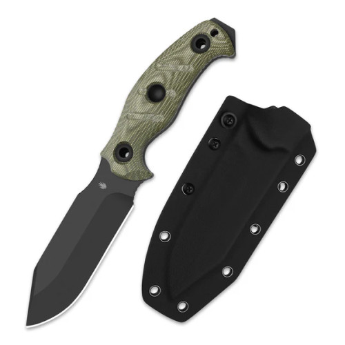 Kizer Sheepdog Survival Fixed Knife Green Micarta Handle Black Coated 1095 Clip Point Blade