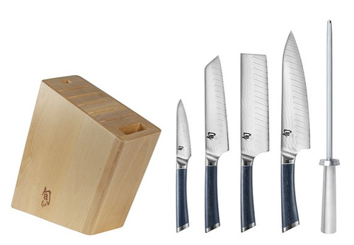 Shun Shiranami 6 pc Knife Block Set Jute Micarta/SS Handle FRDS0600