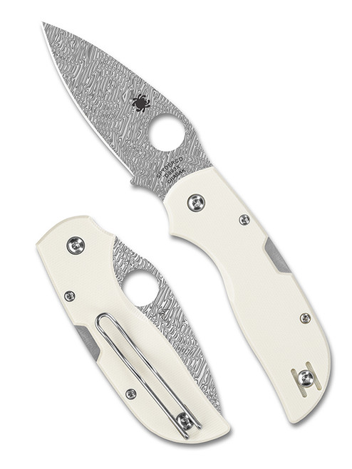 Spyderco Chaparral Folding Knife Ivory 2.8in Plain Damasteel Leaf