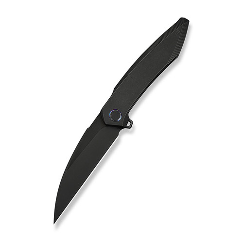 We Knife Co Fluxor Black Titanium Handle Black Stonewashed Bevels Black Brushed M390 Blade WE23071-1