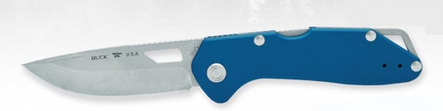 Buck 724 Mustang Folding Knife Blue Aluminum Handle SW 420HC Drop Point Blade BU14394