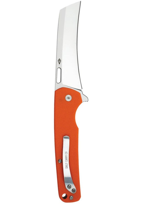 Daily Carry Co. Gauntlet Model H Button Lock Folding Knife Satin D2 Hawkbill/Orange G-10 DCGH2