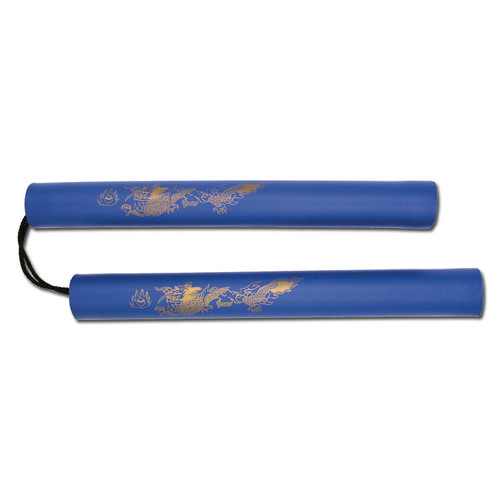 Blue Rubber Nunchaku Handle W/Dragon Etch DB801BL