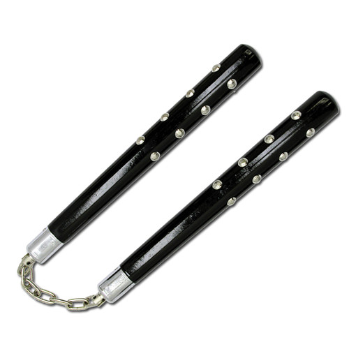 12in Wooden Studded Black Nunchaku DBHP1001ST