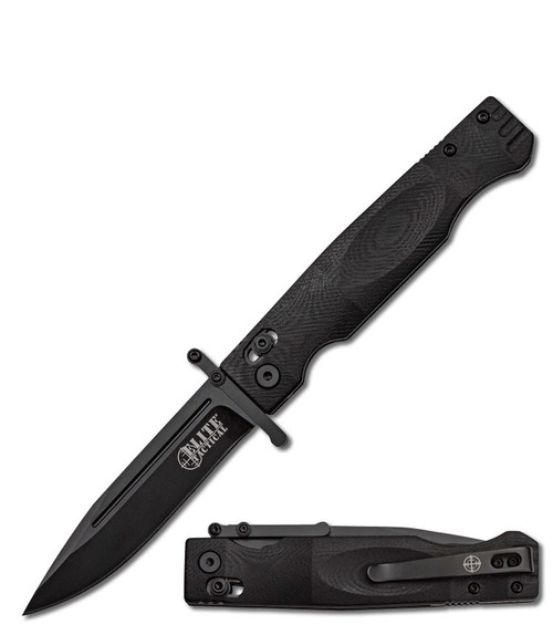 Elite Tactical Guardsman Crossbar Lock Folding Knife Blackout D2/G-10 MCETFDR012BK