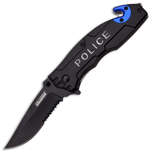 Tac-Force AO Police Folding Knife Blue-Black Aluminum Handle PS Black 440 SS Blade MCTF525PD
