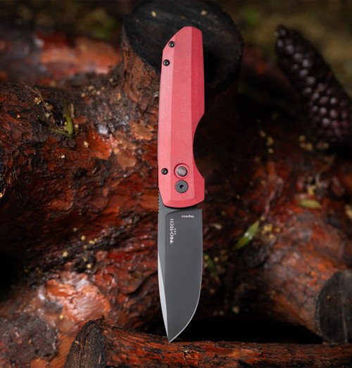 Pro Tech OTS Auto Vero Synapse Design Black Aluminum-Red Linen Micarta Lid Handle DLC Black Magnacut Blade SHOT26.VERO.1