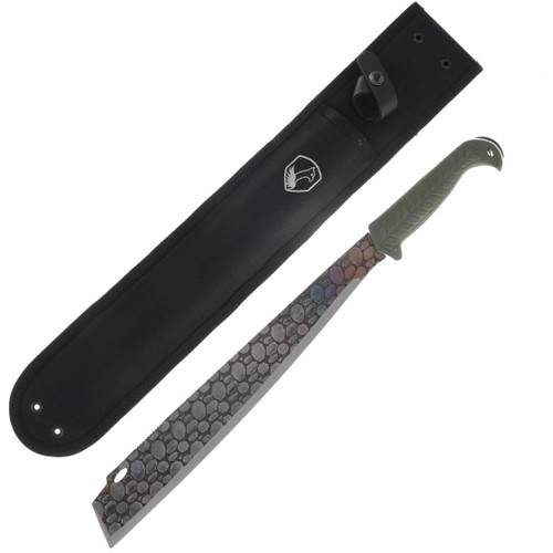 Condor Roarlock Machete Green PP Handle Etched Damascus 1075 High Carbon Steel Blade CTK62782