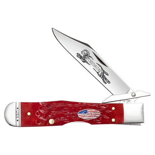 Case XX Dark Red Bone Cheetah Cub Lockback Folding Knife with Stars & Stripes Shield CA10851