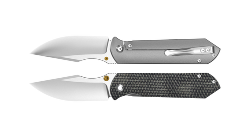 Kizer Harpoon Fold Satin Elmax Drop Point/Titanium and Norplex Ultrex Micarta KI4784A2