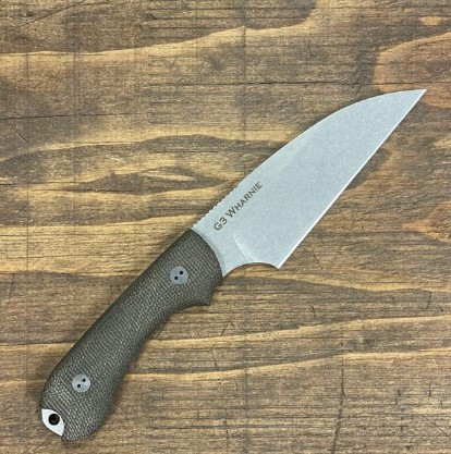 Bradford 3D G3 Wharnie Fixed Blade Knife Stonewash MagnaCut/OD Green Burlap Micarta